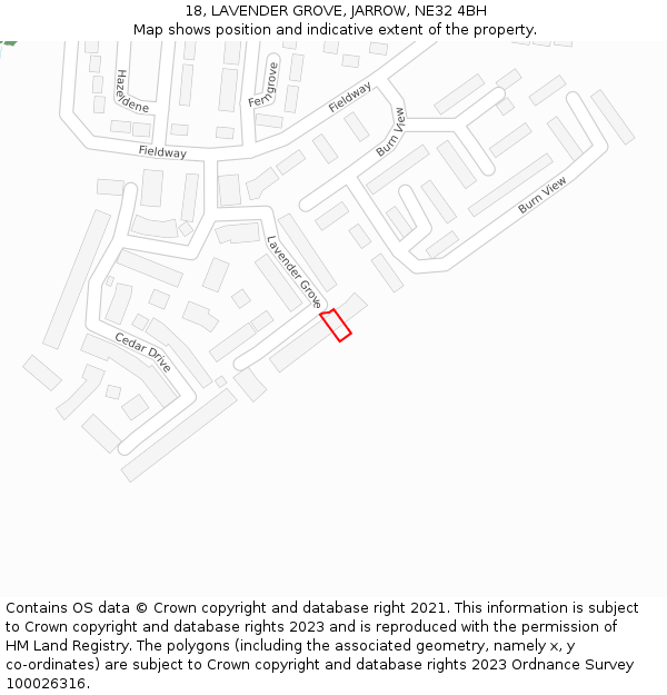 18, LAVENDER GROVE, JARROW, NE32 4BH: Location map and indicative extent of plot