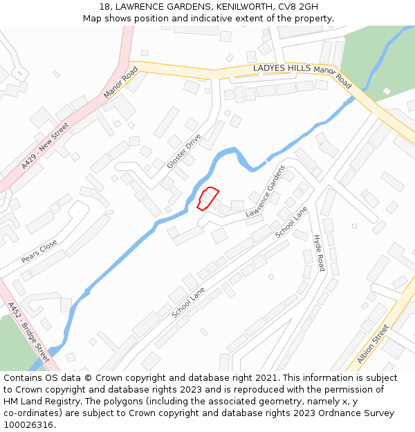 18, LAWRENCE GARDENS, KENILWORTH, CV8 2GH: Location map and indicative extent of plot