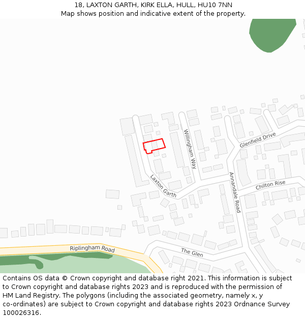 18, LAXTON GARTH, KIRK ELLA, HULL, HU10 7NN: Location map and indicative extent of plot