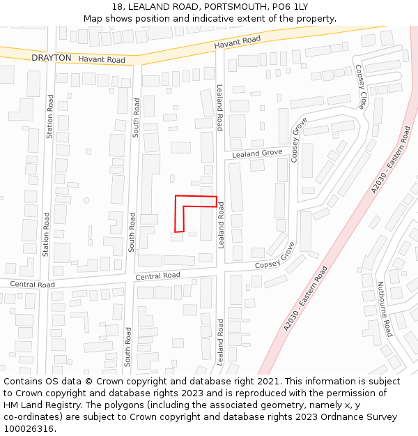 18, LEALAND ROAD, PORTSMOUTH, PO6 1LY: Location map and indicative extent of plot