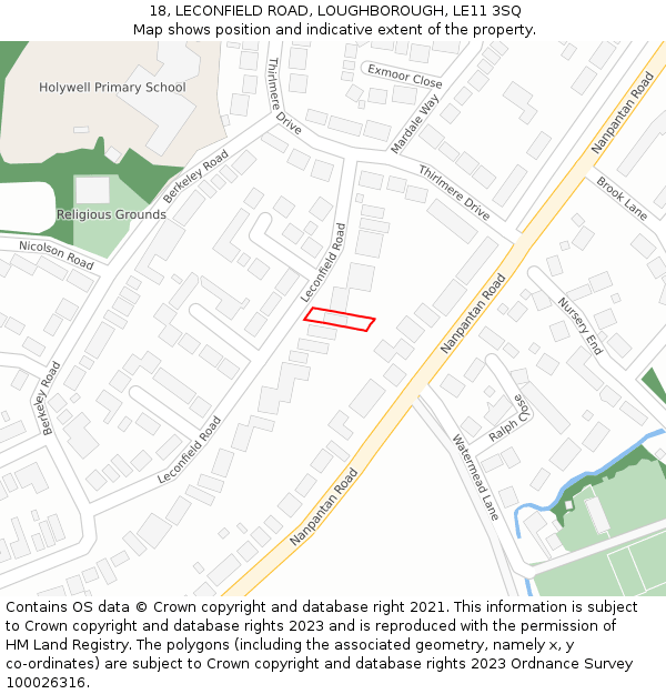 18, LECONFIELD ROAD, LOUGHBOROUGH, LE11 3SQ: Location map and indicative extent of plot