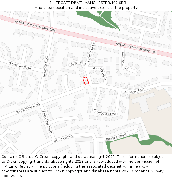 18, LEEGATE DRIVE, MANCHESTER, M9 6BB: Location map and indicative extent of plot