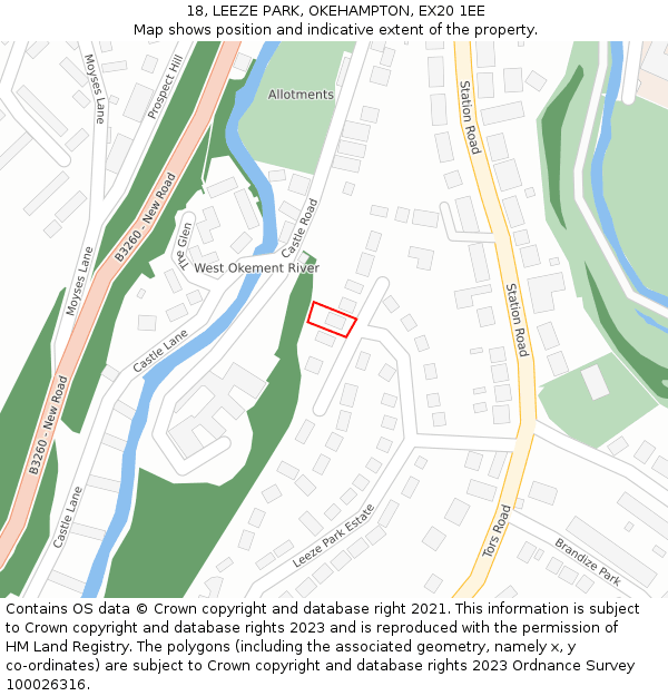 18, LEEZE PARK, OKEHAMPTON, EX20 1EE: Location map and indicative extent of plot