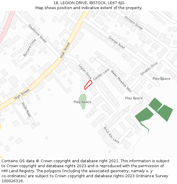 18, LEGION DRIVE, IBSTOCK, LE67 6JG: Location map and indicative extent of plot