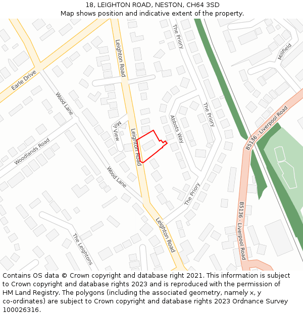 18, LEIGHTON ROAD, NESTON, CH64 3SD: Location map and indicative extent of plot