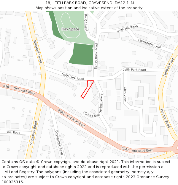 18, LEITH PARK ROAD, GRAVESEND, DA12 1LN: Location map and indicative extent of plot