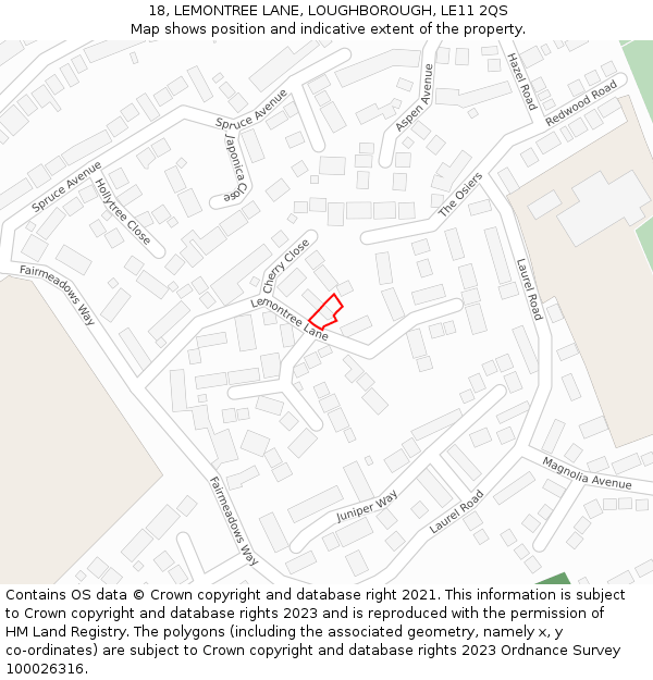 18, LEMONTREE LANE, LOUGHBOROUGH, LE11 2QS: Location map and indicative extent of plot