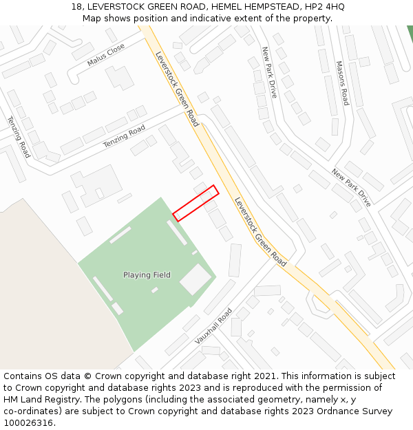 18, LEVERSTOCK GREEN ROAD, HEMEL HEMPSTEAD, HP2 4HQ: Location map and indicative extent of plot