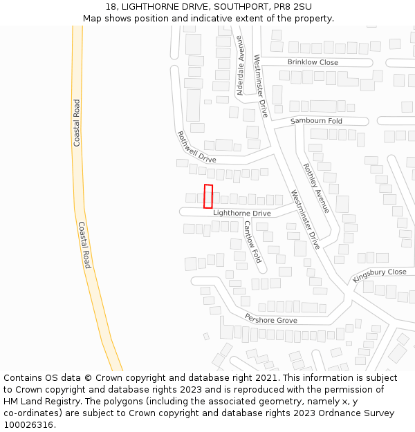 18, LIGHTHORNE DRIVE, SOUTHPORT, PR8 2SU: Location map and indicative extent of plot