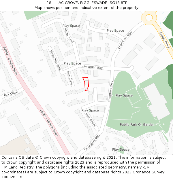 18, LILAC GROVE, BIGGLESWADE, SG18 8TP: Location map and indicative extent of plot