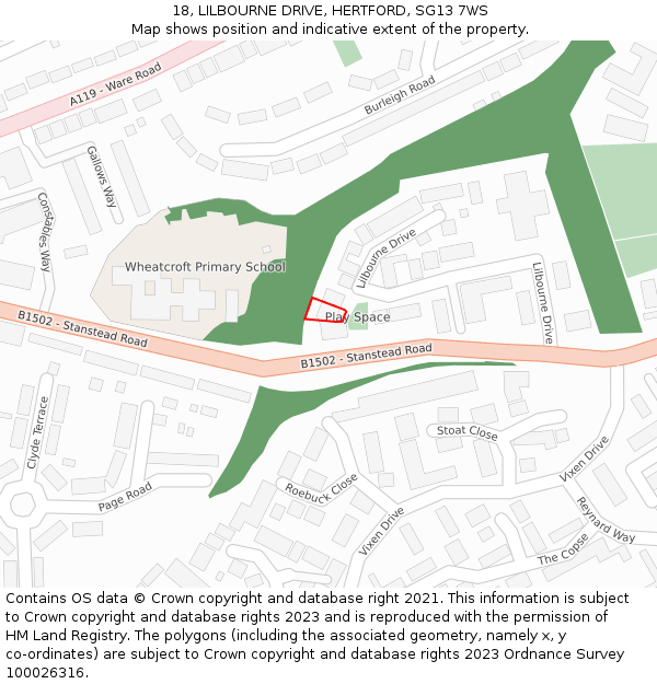 18, LILBOURNE DRIVE, HERTFORD, SG13 7WS: Location map and indicative extent of plot