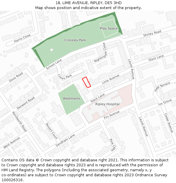 18, LIME AVENUE, RIPLEY, DE5 3HD: Location map and indicative extent of plot