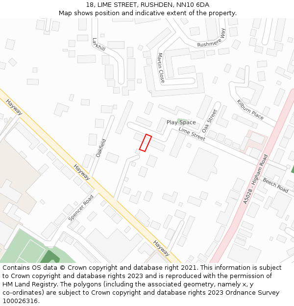 18, LIME STREET, RUSHDEN, NN10 6DA: Location map and indicative extent of plot