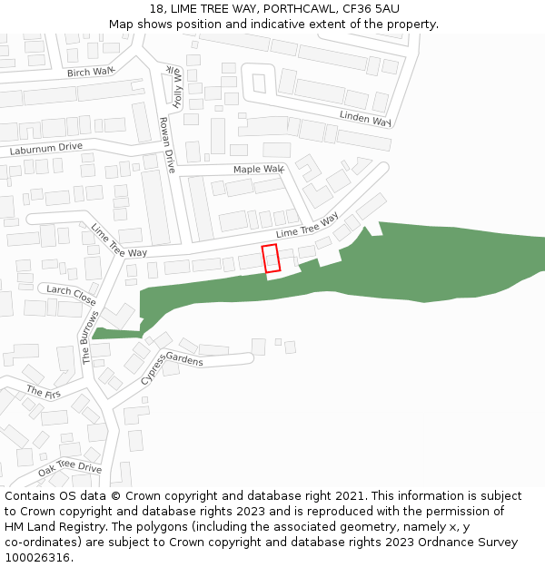 18, LIME TREE WAY, PORTHCAWL, CF36 5AU: Location map and indicative extent of plot