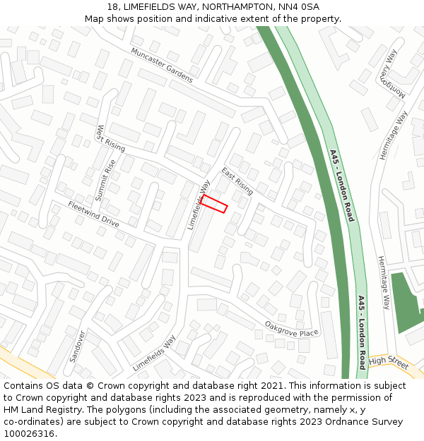 18, LIMEFIELDS WAY, NORTHAMPTON, NN4 0SA: Location map and indicative extent of plot