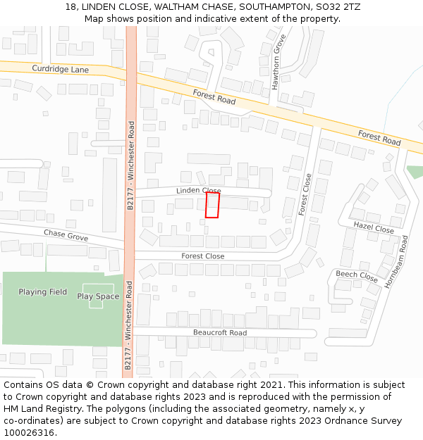 18, LINDEN CLOSE, WALTHAM CHASE, SOUTHAMPTON, SO32 2TZ: Location map and indicative extent of plot