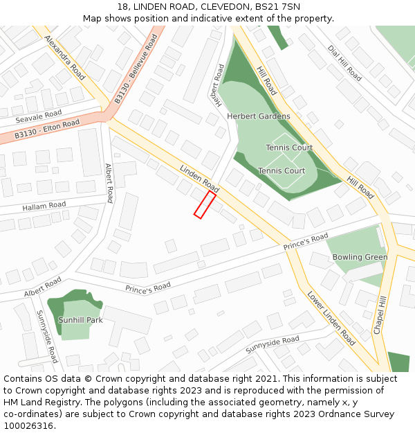 18, LINDEN ROAD, CLEVEDON, BS21 7SN: Location map and indicative extent of plot