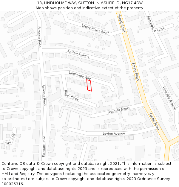 18, LINDHOLME WAY, SUTTON-IN-ASHFIELD, NG17 4DW: Location map and indicative extent of plot