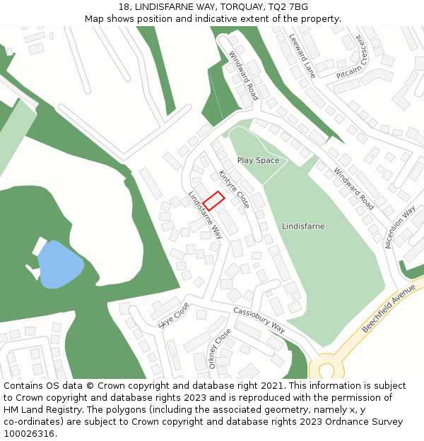 18, LINDISFARNE WAY, TORQUAY, TQ2 7BG: Location map and indicative extent of plot