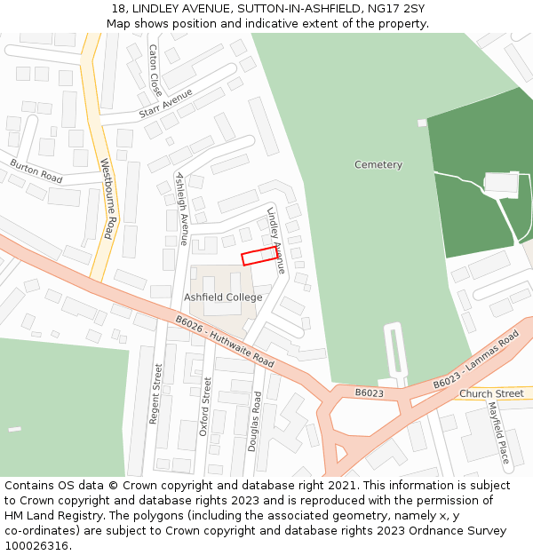 18, LINDLEY AVENUE, SUTTON-IN-ASHFIELD, NG17 2SY: Location map and indicative extent of plot