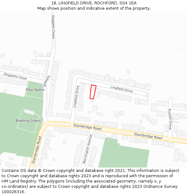 18, LINGFIELD DRIVE, ROCHFORD, SS4 1EA: Location map and indicative extent of plot