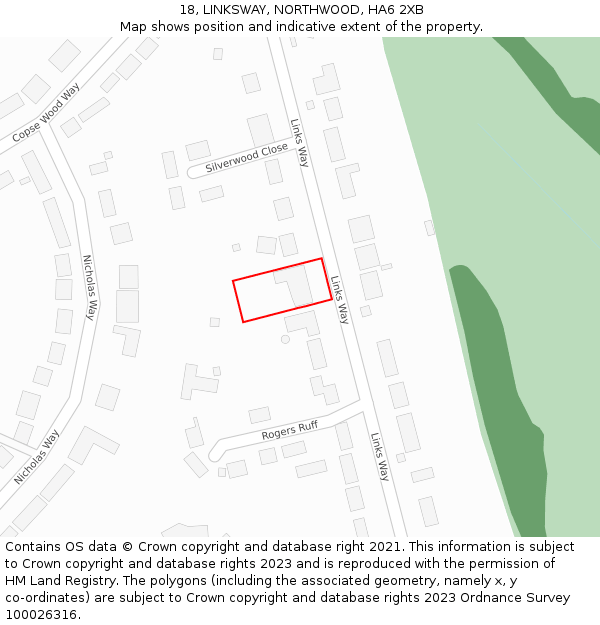 18, LINKSWAY, NORTHWOOD, HA6 2XB: Location map and indicative extent of plot