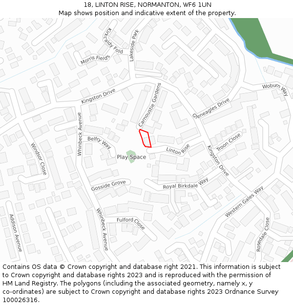 18, LINTON RISE, NORMANTON, WF6 1UN: Location map and indicative extent of plot