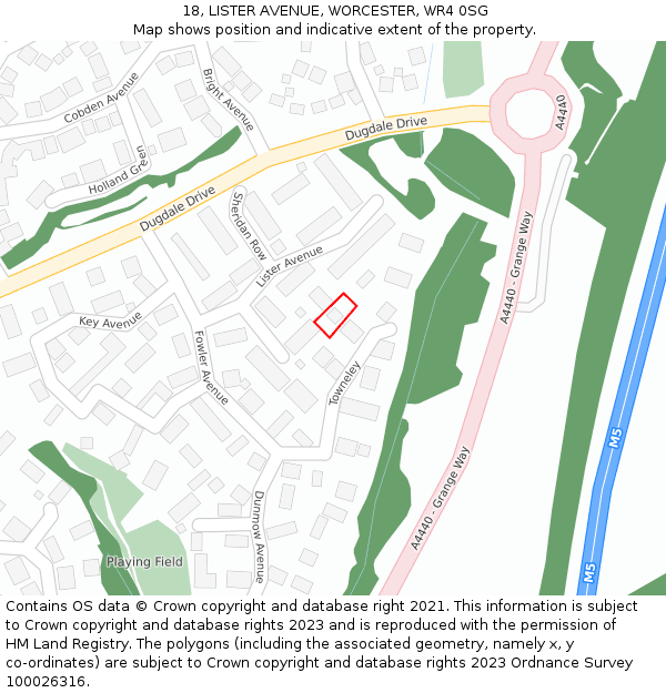 18, LISTER AVENUE, WORCESTER, WR4 0SG: Location map and indicative extent of plot