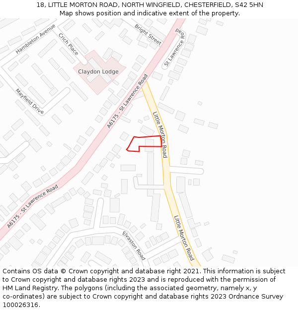 18, LITTLE MORTON ROAD, NORTH WINGFIELD, CHESTERFIELD, S42 5HN: Location map and indicative extent of plot