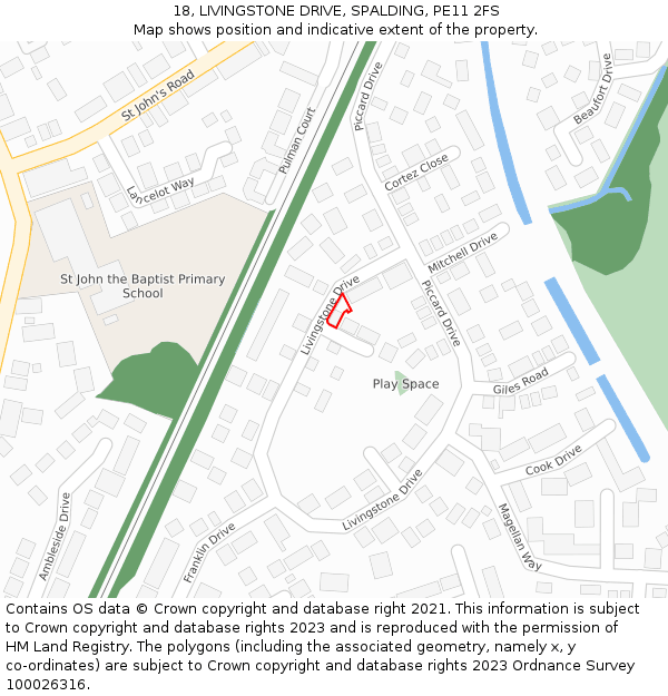 18, LIVINGSTONE DRIVE, SPALDING, PE11 2FS: Location map and indicative extent of plot