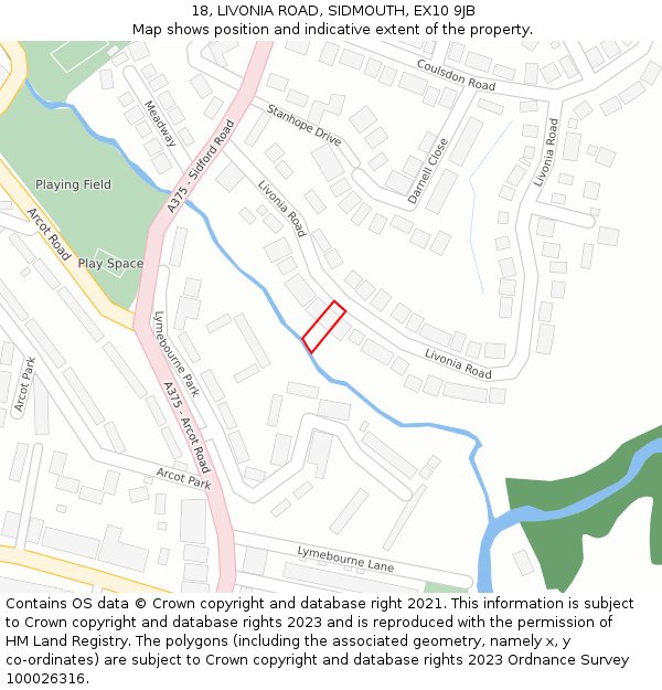 18, LIVONIA ROAD, SIDMOUTH, EX10 9JB: Location map and indicative extent of plot