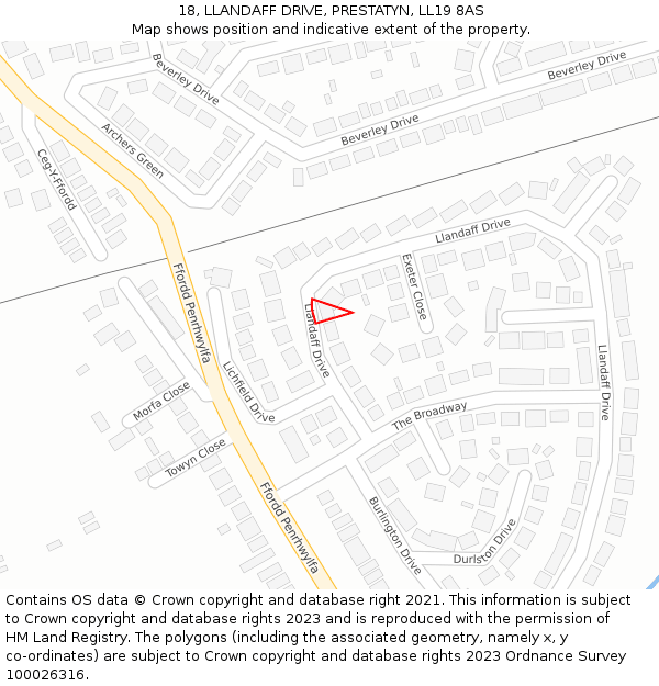 18, LLANDAFF DRIVE, PRESTATYN, LL19 8AS: Location map and indicative extent of plot