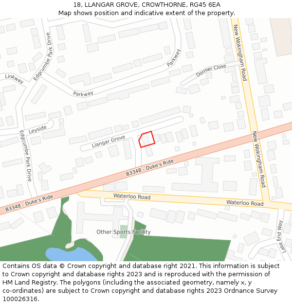 18, LLANGAR GROVE, CROWTHORNE, RG45 6EA: Location map and indicative extent of plot