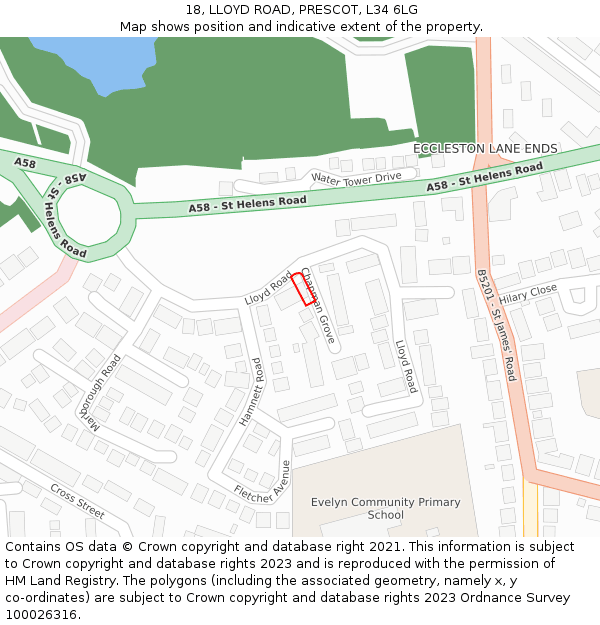 18, LLOYD ROAD, PRESCOT, L34 6LG: Location map and indicative extent of plot