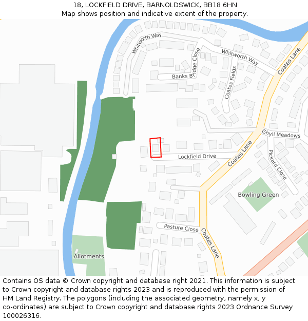 18, LOCKFIELD DRIVE, BARNOLDSWICK, BB18 6HN: Location map and indicative extent of plot