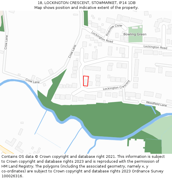 18, LOCKINGTON CRESCENT, STOWMARKET, IP14 1DB: Location map and indicative extent of plot