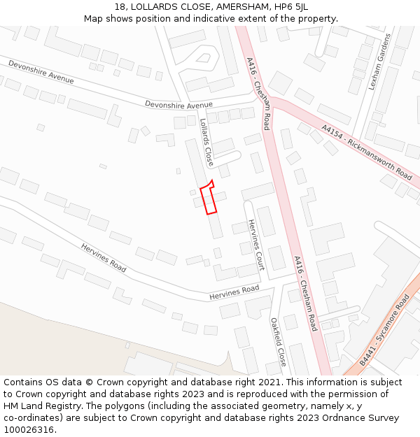 18, LOLLARDS CLOSE, AMERSHAM, HP6 5JL: Location map and indicative extent of plot