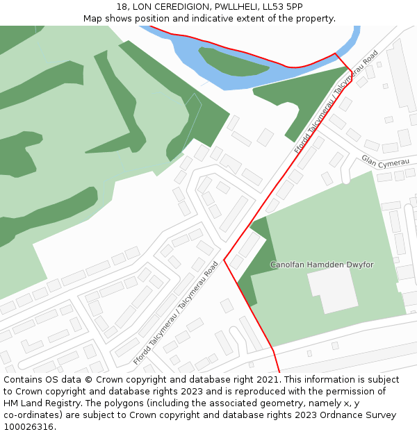 18, LON CEREDIGION, PWLLHELI, LL53 5PP: Location map and indicative extent of plot