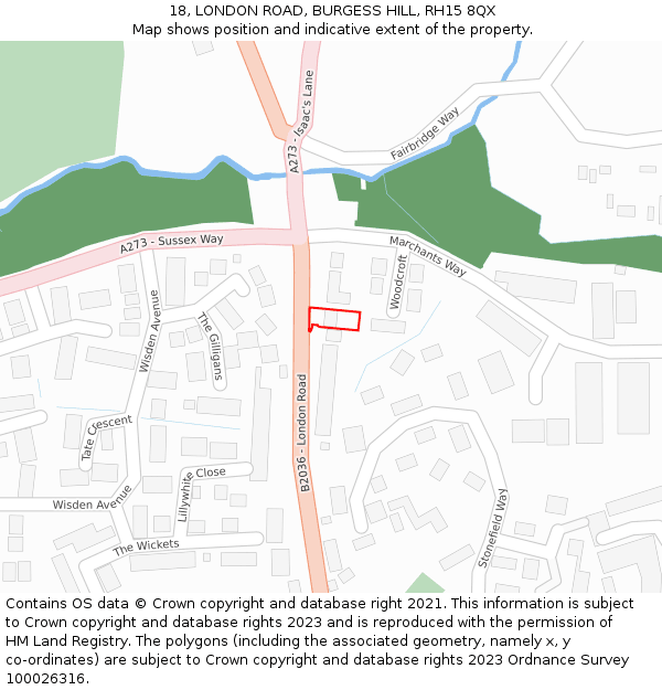 18, LONDON ROAD, BURGESS HILL, RH15 8QX: Location map and indicative extent of plot