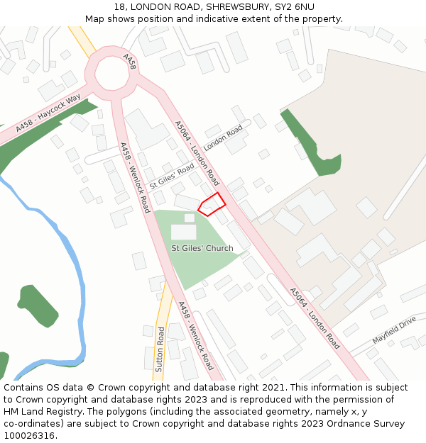 18, LONDON ROAD, SHREWSBURY, SY2 6NU: Location map and indicative extent of plot