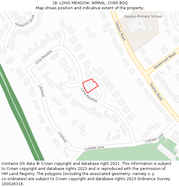 18, LONG MEADOW, WIRRAL, CH60 8QQ: Location map and indicative extent of plot