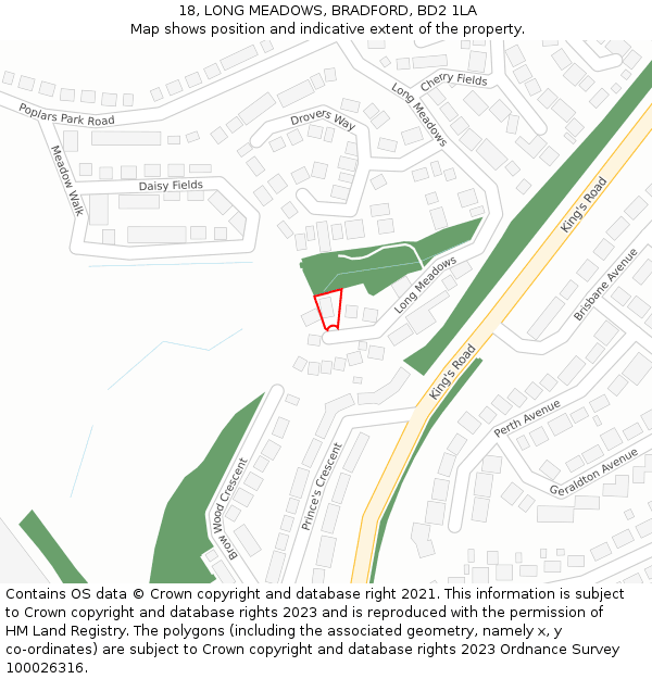 18, LONG MEADOWS, BRADFORD, BD2 1LA: Location map and indicative extent of plot