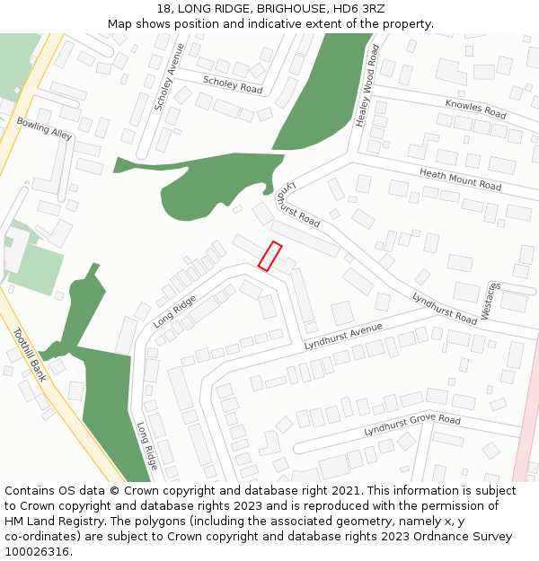 18, LONG RIDGE, BRIGHOUSE, HD6 3RZ: Location map and indicative extent of plot