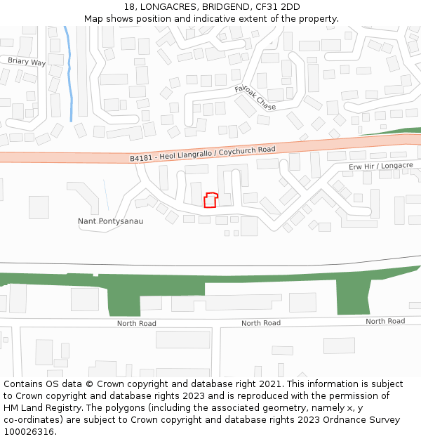 18, LONGACRES, BRIDGEND, CF31 2DD: Location map and indicative extent of plot