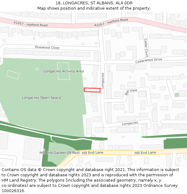 18, LONGACRES, ST ALBANS, AL4 0DR: Location map and indicative extent of plot