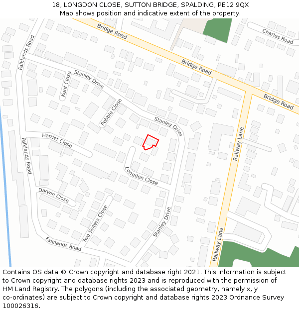 18, LONGDON CLOSE, SUTTON BRIDGE, SPALDING, PE12 9QX: Location map and indicative extent of plot