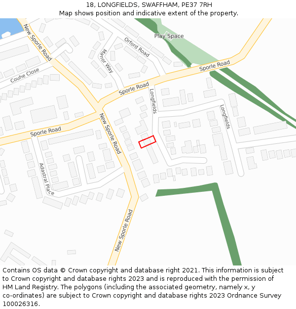 18, LONGFIELDS, SWAFFHAM, PE37 7RH: Location map and indicative extent of plot