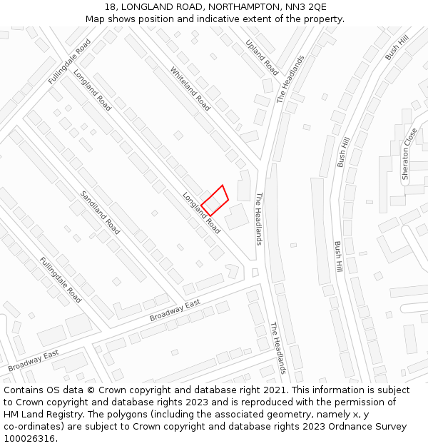 18, LONGLAND ROAD, NORTHAMPTON, NN3 2QE: Location map and indicative extent of plot