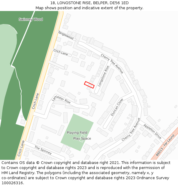 18, LONGSTONE RISE, BELPER, DE56 1ED: Location map and indicative extent of plot