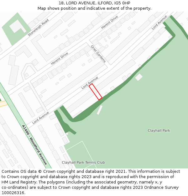 18, LORD AVENUE, ILFORD, IG5 0HP: Location map and indicative extent of plot